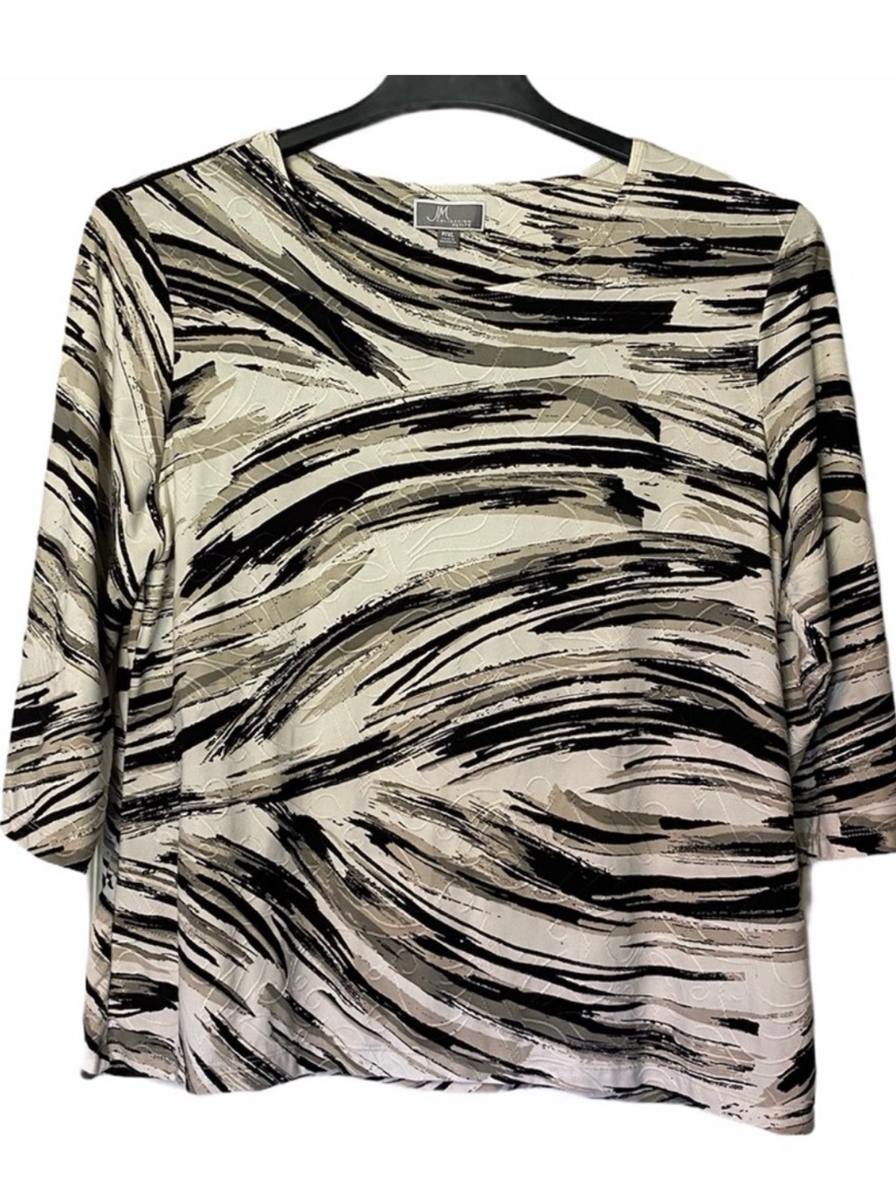 JM Collection Black and Tan Abstract Brushstroke 3/4 Sleeve Top